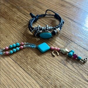 Turquoise and Pink Beaded Bracelet Set
